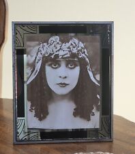 VTG 1930's Art Deco Reverse Painted Black & Silver Glass Picture Frame 10
