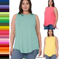 1X 2X 3X Women Round Neck Sleeveless Long Tank Top Luxe Rayon Tunic High Low Hem picture