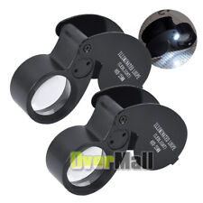 2Pcs 40X 25mm Coin Jewelry Eye Loupe Magnifier LED Light Jeweler Diamond Loop #1 picture