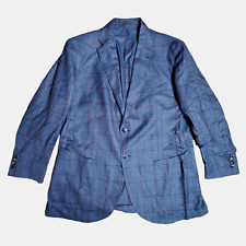 L.B.M. 1911 Blazer Jacket Mens Blue Windowpane Two-Button Wool Viscose 48R picture