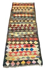 Vintage Handmade Wool  Flatweave Kilim Bright Colored Pattern 3'4 x 8'5 picture