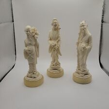 VINTAGE A GIANNELLI SIGNED CARVED SET OF 3 ORIENTAL FIGURINES Old Men, Geisha picture