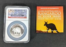 2011 P Australia Silver Kangaroo 1oz PF70 Ultra Cameo High Relief 1-4000 Coin picture