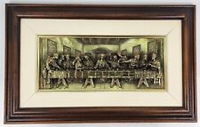 Vintage Last Supper High Relief Framed Metal Plaque Sign Italy Christian 16 x 10 picture