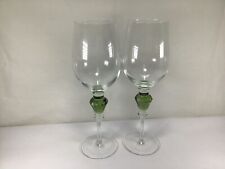 W85 Vintage Antique Inlaid Emerald Art Goblet Stemmed Crystal Wine Glass 2PCs picture