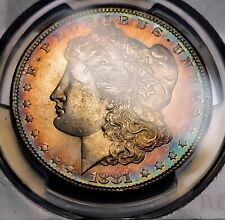 1881 S Morgan Silver Dollar $1 PCGS MS 65 Rainbow Monster Toned Toning Coin PQ picture