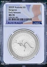 2023 Australia Silver Kangaroo NGC MS70 $1 1oz Coin Flag ER Label Double Dates picture