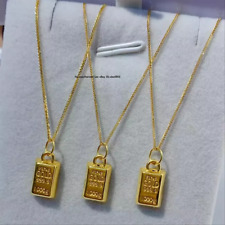 Pure 999 24K Yellow Gold Long Oblong With 18K Yellow Gold Wheat Necklace 17.9in picture