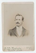 Antique c1880s ID'd Cabinet Card Man With Mustache Named Charlie Koons Walnut PA picture