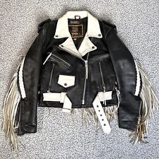 Vtg Unik Women’s Sz M Leather Moto Jacket Fringe Bomber Rocker Urban Cowgirl picture