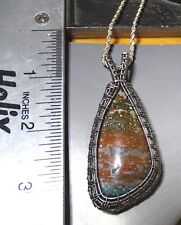 OCEAN JASPER PENDENT HANDMADE STERLING SILVER WIRE WEAVE AMAZING ONE OF A KIND picture