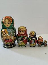 Vintage Russian Matryoshka Wooden Nesting Dolls Set of 5 picture
