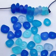 10 pcs blue 3mm big holes center drilled  sea beach glass jewelry making picture