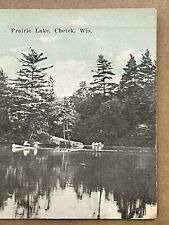 Chetek Wisconsin Prairie Lake People Canoeing Antique Postcard c1910 picture