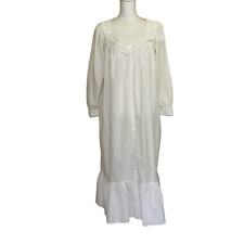 Eileen West vintage 70s/80s white cotton robe, small, cottagecore, lace, ruffle picture