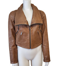 Carlisle Brown Cropped Moto Jacket Size 2 Leather Zipper Details Designer Biker picture