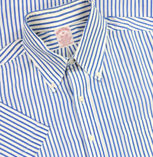 Vtg Brooks Brothers Blue Stripe Button Up Short Sleeve Poplin Shirt Mens M USA picture