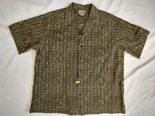 Vintage LL Bean Button Up Shirt Tiki Tribal Print Green Tan Short Sleeve Mens L picture