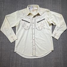 VTG 70s Sears Western Shirt 16 Embroidery Chain Stitch Smile Pocket Cowboy Retro picture