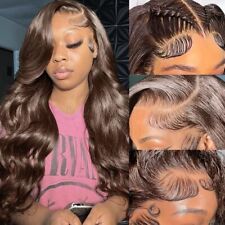 #4 Chocolate Brown Body Wave 13×4 Lace Front Human Hair Wigs HD Transparent Wig picture