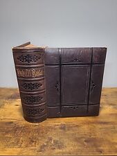 1886 PARALLEL HOLY BIBLE chicago FAMILY antique LEATHER borland OLD rare picture