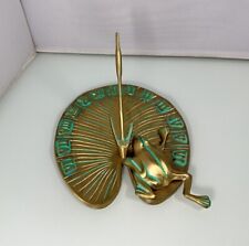 Vintage Brass & Teal Outdoor/Indoor Frog On 7” Lily Pad Garden Sundial Sun Clock picture