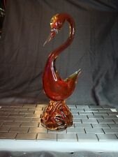 VINTAGE MURANO RED & ORANGE GLASS DUCK FROM ITALY ~ EXC CON Not Marked picture