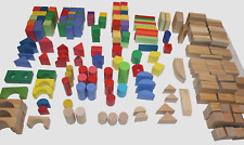 250+ vintage wood building blocks mostly primary colors & natural lot picture