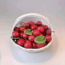 VTG MCM Lord & Taylor Italy Woven Basket of Cherries Hand Painted Ceramic Glass picture
