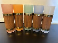 Vintage Siesta Ware Tiki Glass Set of 5 Wood Wrapped Mid Century picture