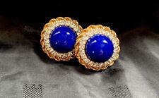 VINTAGE SIGNED PANETTA FAUX LAPIS LAZULI GLASS CABOCHONS MODERNIST EARRINGS. picture