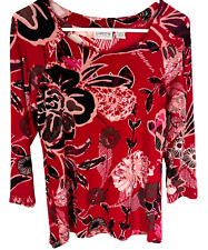 CHICO'S TRAVELERS Knit Pullover Size 1 Womens Medium Red Floral 3/4 Sleeve picture