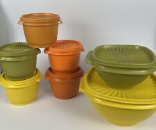 Vintage Tupperware Servalier Bowl Set 5 Starburst Lids Harvest Colors Lot picture