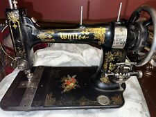 Antique White  Treadle Sewing Machine With Attachments Serviced picture