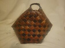 Antique Hand Woven Karagumoy Filipino Two Toned Grain Basket 13x14x8in 1880's picture