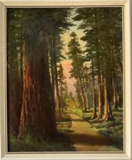 OLD 19TH CENTURY ANTIQUE CALIFORNIA FOREST PLEIN AIR LANDSCAPE OIL PAINTING 1890 picture
