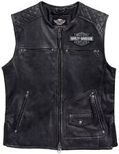 Harley Davidson Men's Genuine Leather Black Biker Vest Leather Jacket Moto Café picture