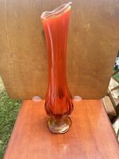 Vintage MCM Art Glass Bud Vase Orange 16.5 Inches Tall picture