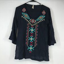ROPER - WOMEN'S SMALL - BLACK 3/4 BELL SLEEVE ROUND NECK WESTERN TOP picture