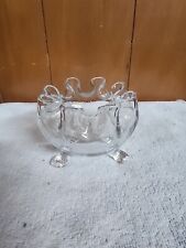 Beaumont Glass Vintage Antique Clear Rose Bowl Tree Bark Feet Crimped Edge picture