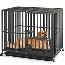 38 Inch Heavy Duty Dog Crate Cage Strong Metal XL Large Kennel Three Doors Black picture