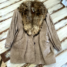 Vintage Marvin Richards Womens Leather Jacket with Racoon Fur fits XL to 2X picture