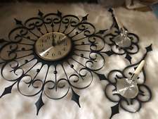 Vintage Mid-Century  WELBY Black Metal Iron Starburst Battery Wall Clock sconces picture