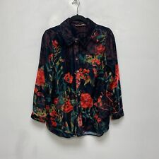 Soft Surroundings Womens Black Floral Long Sleeve Velvet Button Up Shirt M picture