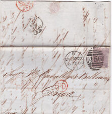 1866 QV FINE 6d VIOLET STAMP PLATE5 ON LIVERPOOL MERCHANTS LETTER TO GENOA ITALY picture
