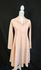70's Vintage Disco Peach Pointed Collar Trapeze Flare Long Sleeve Dress Sz S picture