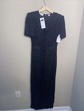 New Lawrence Kazar Dress Women's Size Small Hand Beaded  Black Silk Vintage picture