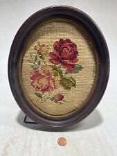 Vintage Flower Rose Needlepoint Cross Stitch Oval Frame Wall Art picture