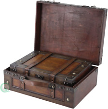 Vintage Antique Old Style Wood Chest Trunk Treasure Box Case Storage Home Decor picture