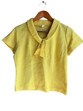 Vintage 70s Bright Yellow Acrylic Knit Collared Short Sleeve Textured Top Size S picture